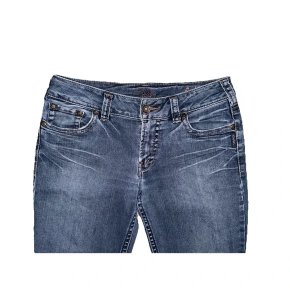 Silver Jeans Suki Womens 31x32 Blue Low Mid Rise Bootcut Distress Whisker Jeans - Picture 4 of 7